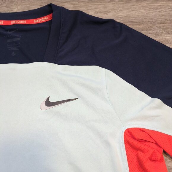 Nike Court Dri-FIT ADV Slam Tennis Shirt Men's Large Alcaraz Blue Orange Slim - Picture 6 of 9